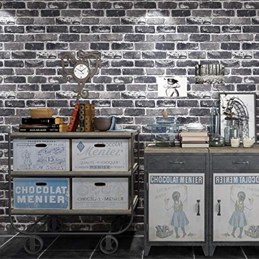 Papel pintado de ladrillo 17.3x236 color gris