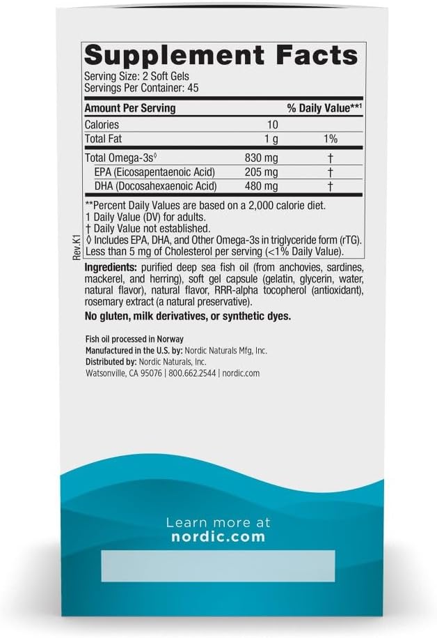 Nordic Naturals DHA 830mg, 90 cápsulas, soporte cerebral