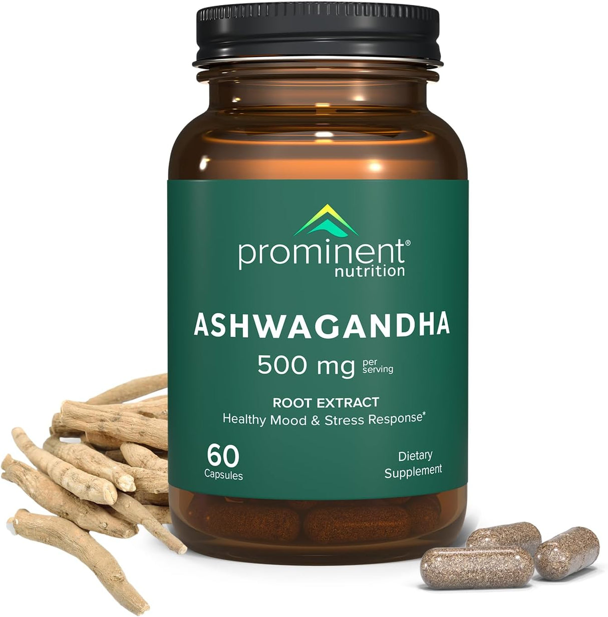Suplemento de Ashwagandha Prominent - 500 mg, 60 cápsulas veganas
