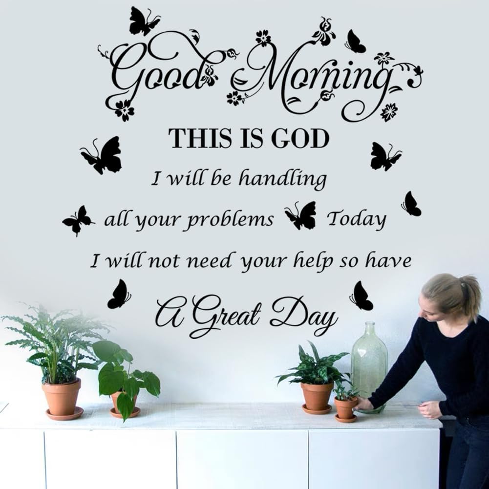 Vinilos de Pared Religiosos Good Morning This is God Flores y Mariposas