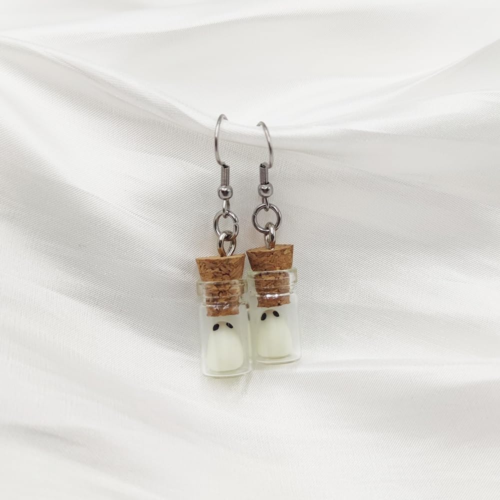 Pendientes Fantasma en Botella, Joyas Halloween, Brillantes