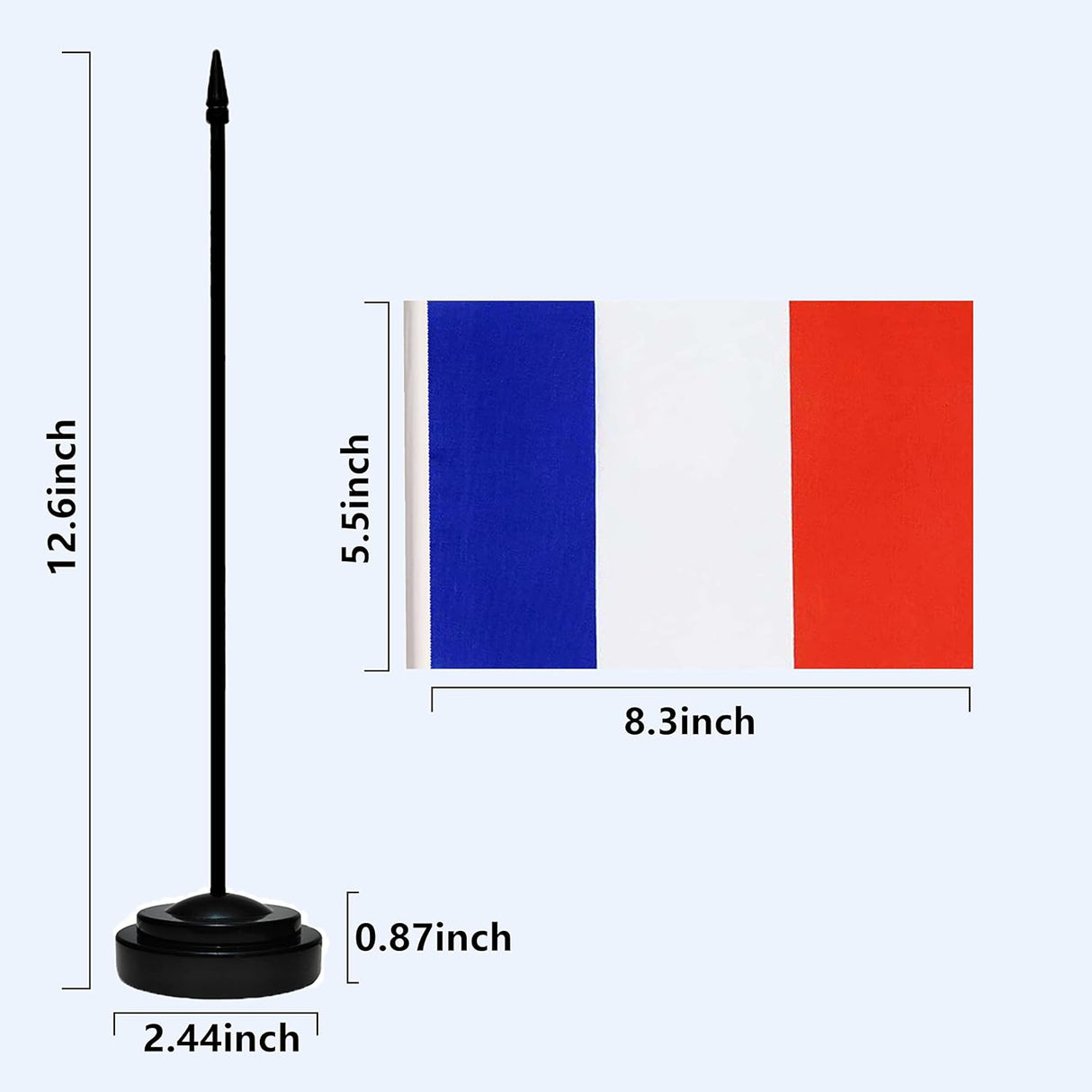 Banderas de escritorio USA y Francia, miniatura con base y soporte