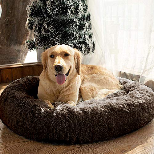 Cama calmante para perros de piel sintética, Marrón MFOX