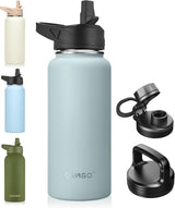 CIVAGO Botella de agua aislada de 32 onzas con pajilla, botella de agua deportiva de acero inoxidable con 3 tapas (pajilla, boquilla y tapa de asa), taza térmica de viaje de boca ancha, color salvia