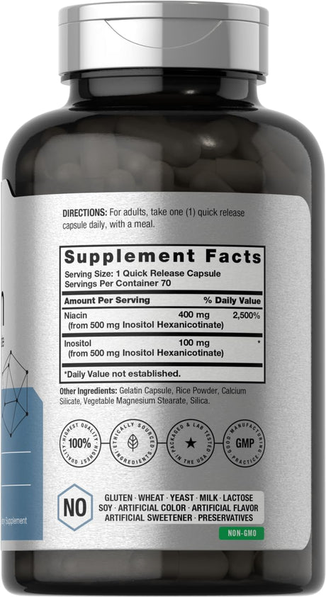 Niacina Horbaach 500 mg 70 Cápsulas Sin Flush Non-GMO