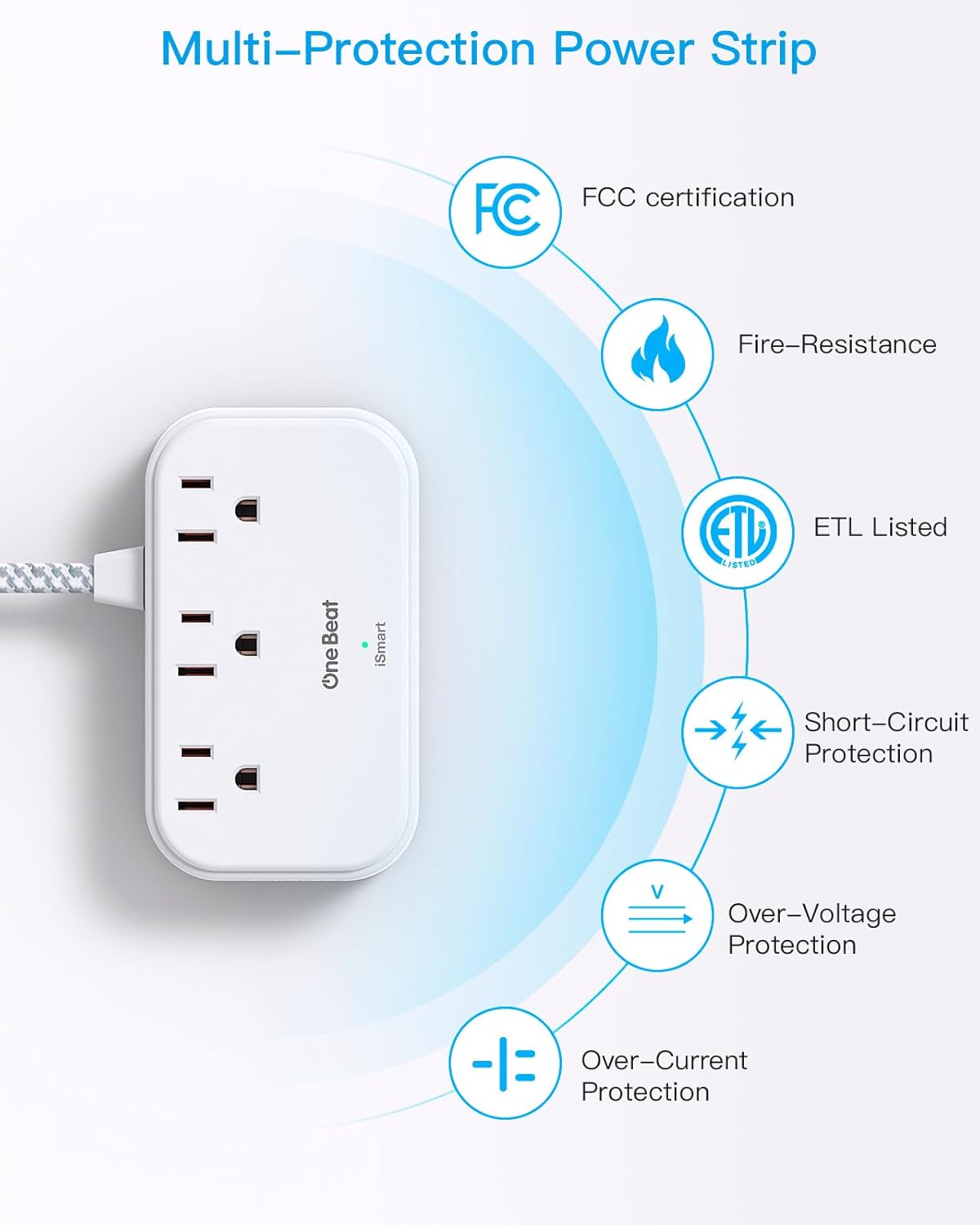 Cruise Essentials, cable de extensión plano de 5 pies, 3 tomas