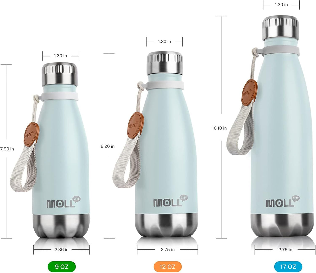 Botella de Agua 12 oz - Acero Inoxidable Aislada - Antifugas