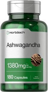 Suplemento de Raíz de Ashwagandha Horbaach 1380mg, 180 Cápsulas