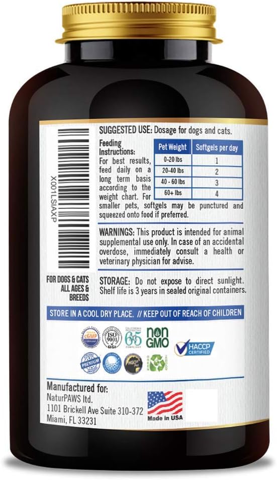 Suplemento de aceite de pescado Omega 3 para perros y gatos