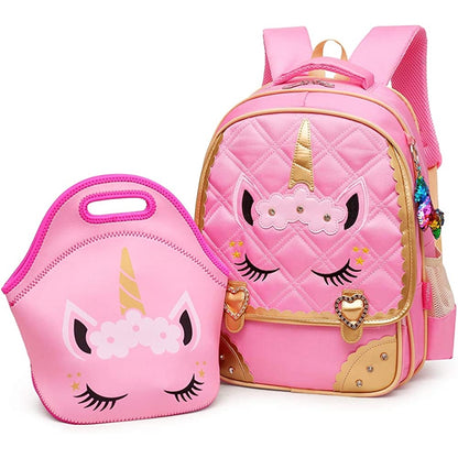 Morral escolar impermeable para niñas de unicornio rosado