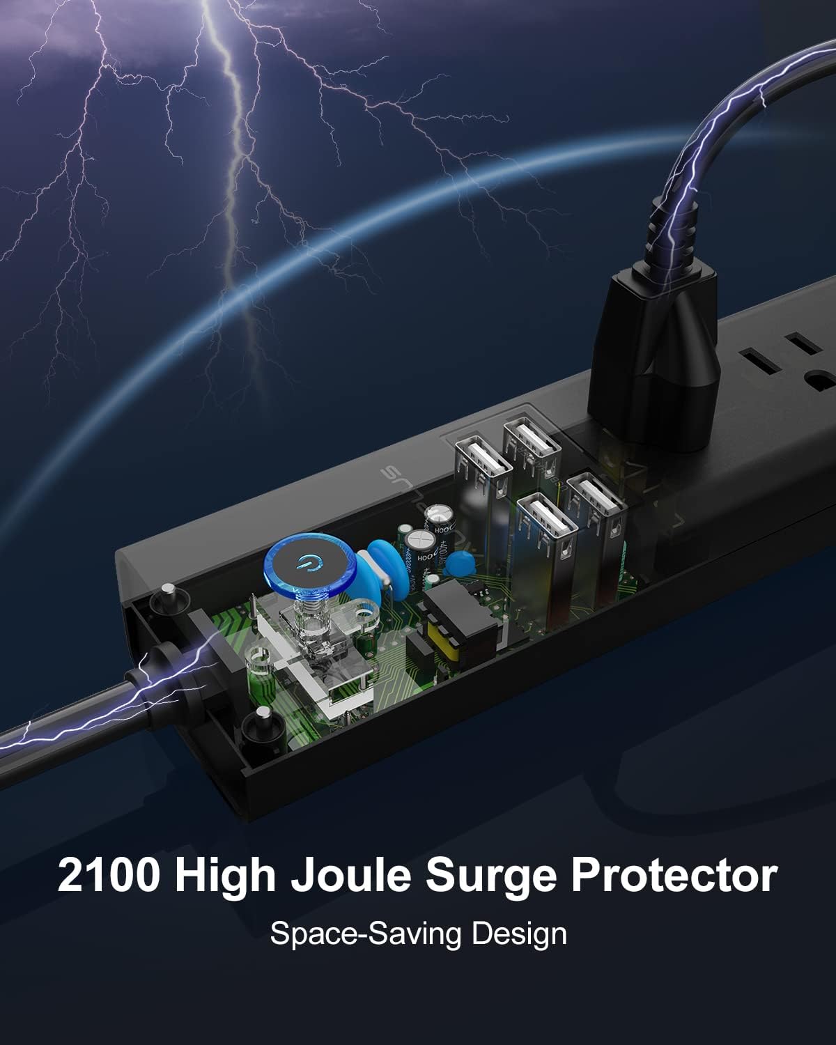 AUOPLUS - Regleta protectora de sobretensiones con USB, tira