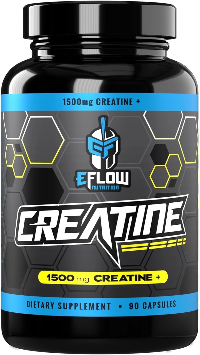 eFlow Creatina Cápsulas, Suplemento de Fuerza 1500mg, 90 cápsulas