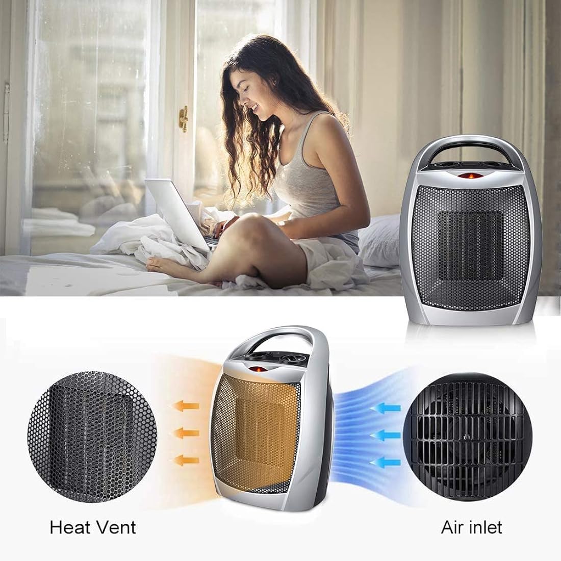 Calentador de espacio, eléctrico, pequeño, 750 W/1500 W