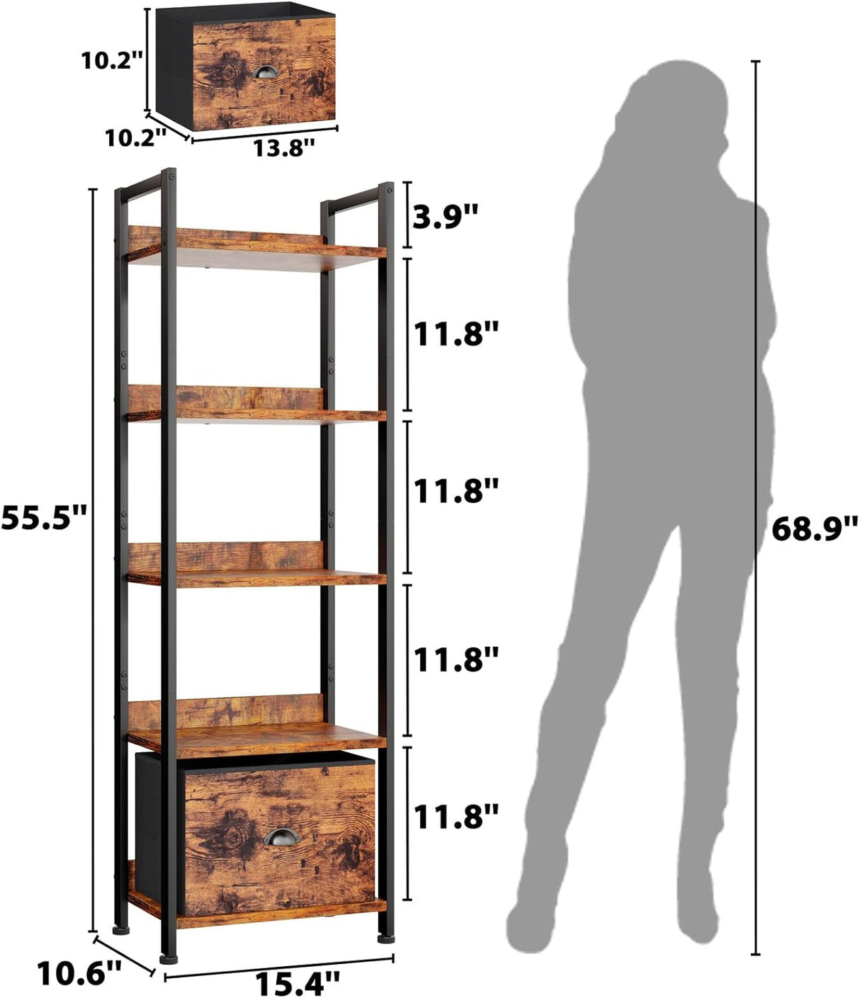 Estantería Furologee 5 Niveles con Cajón, Madera y Metal