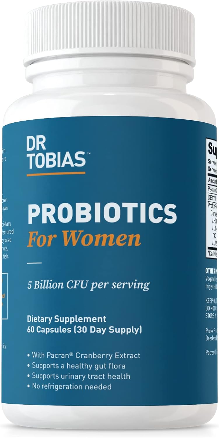 Probioticos para Mujeres, Dr. Tobias, 5B CFUs + Prebioticos y Arándano, 60 cápsulas
