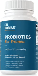 Probioticos para Mujeres, Dr. Tobias, 5B CFUs + Prebioticos y Arándano, 60 cápsulas