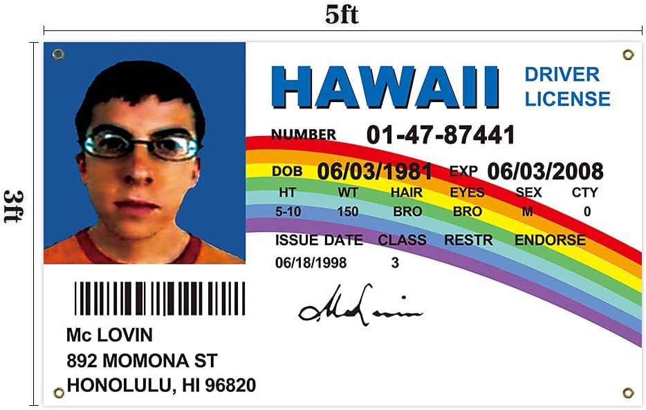 Bandera 3x5 Ft Licencia Conductor McLovin para Dormitorio y Exteriores