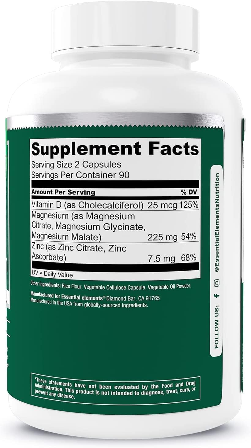 Magnesium & Zinc con D3 para Sueño, Inmunidad y Huesos - 3 Meses