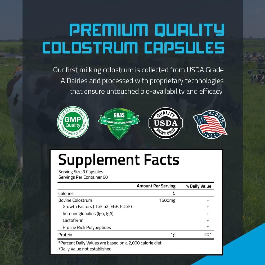Colostro Bovina Puro 180 Cápsulas - Libre de Antibióticos