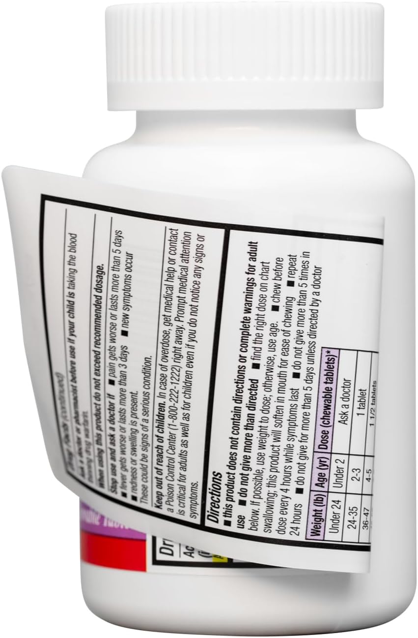 HealthA2Z® Pastillas Pediátricas de Dolor sin Aspirina ni Ibuprofeno