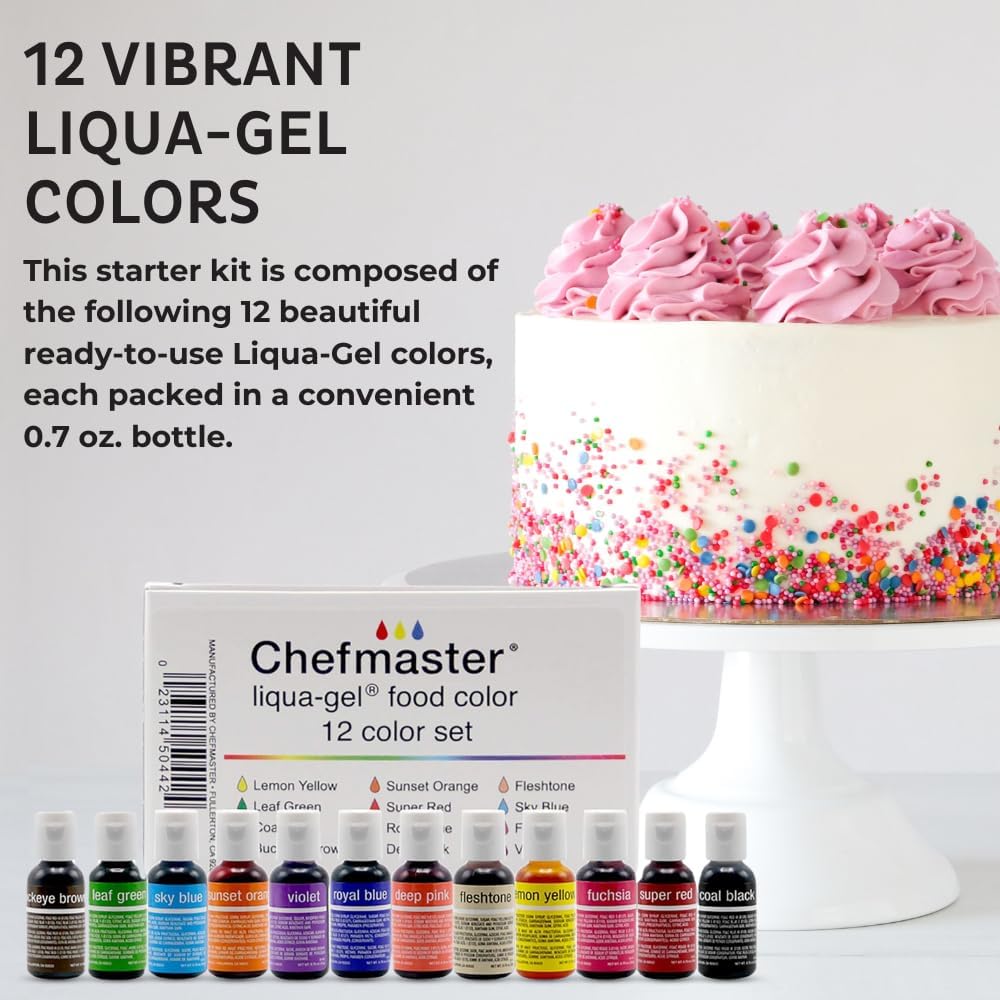 Colorante Alimentario Liqua-Gel Chefmaster - 12 Colores Fade-Resistant