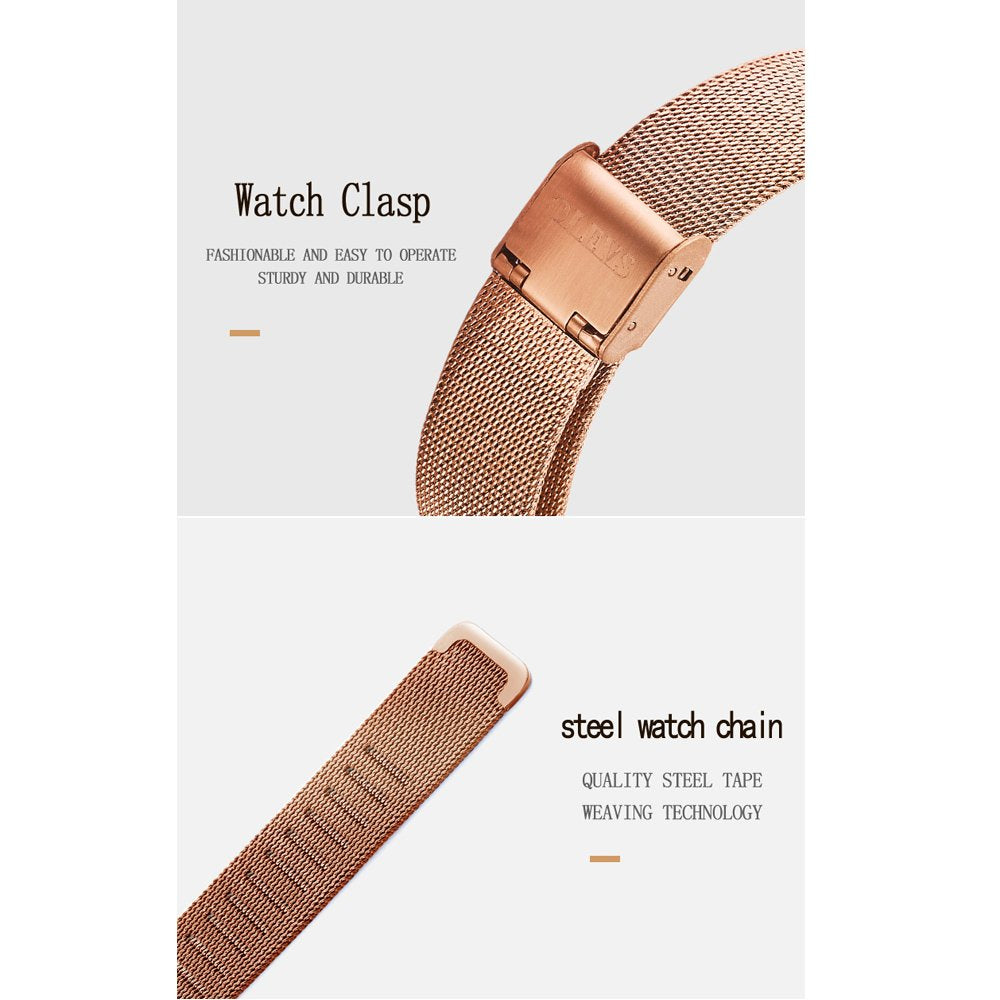 Reloj ultra delgado para mujer Esfera azul de cuarzo Oro
