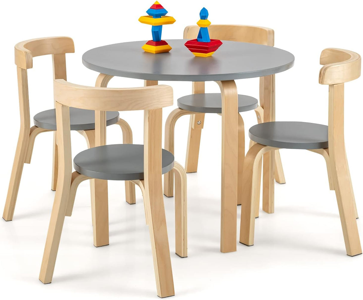 Mesa de actividades de madera de 5 piezas con 4 sillas