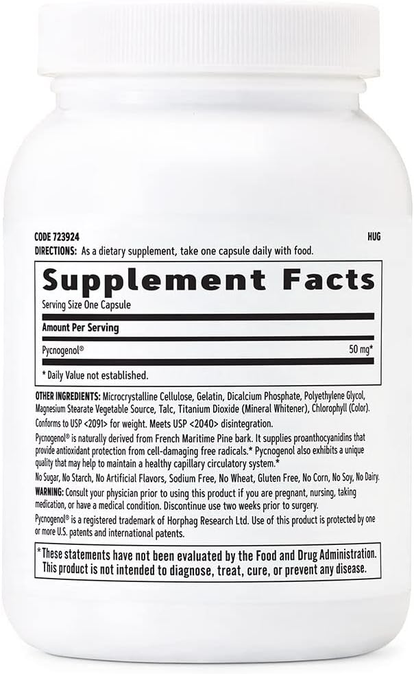 Suplemento GNC Pycnogenol 50mg, 120 cáp salud circulatoria