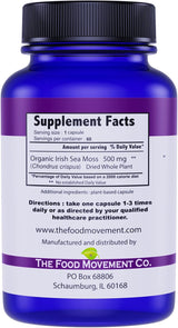 Irish Sea Moss Orgánico, Prebiótico, 70+ Minerales, 60 cápsulas
