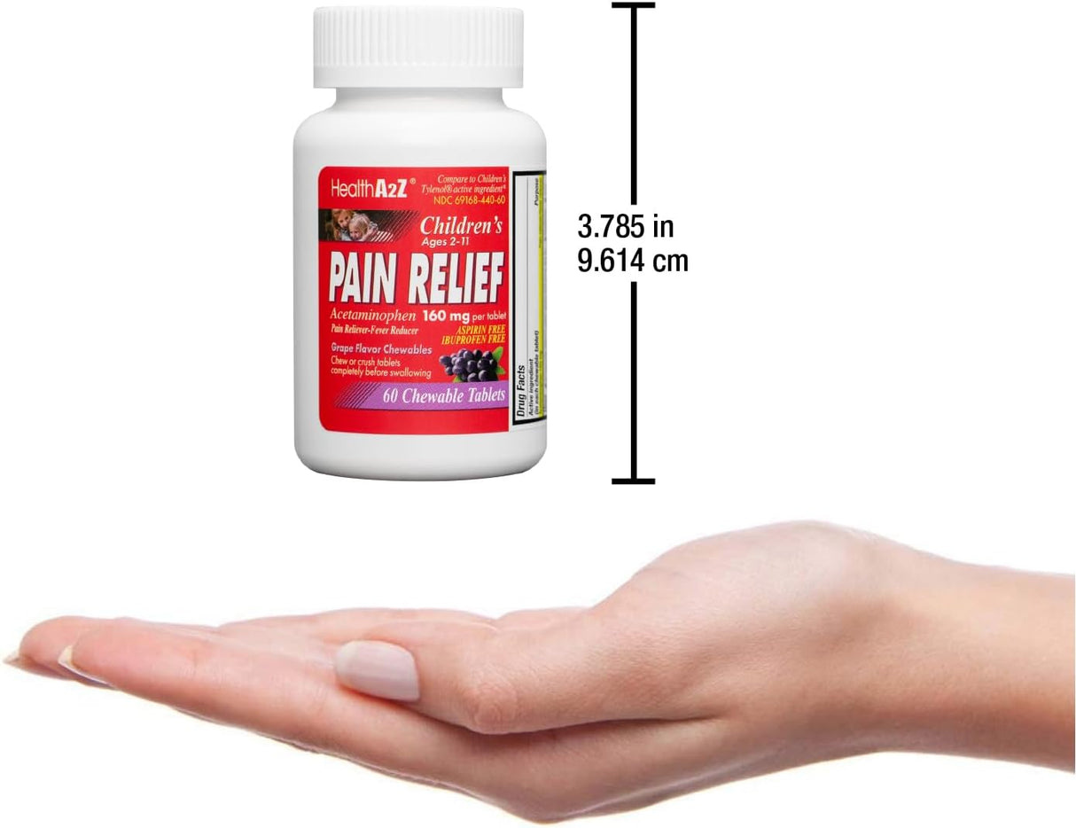 HealthA2Z® Pastillas Pediátricas de Dolor sin Aspirina ni Ibuprofeno