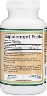Suplemento AKG 1000mg Double Wood, Gluten Free, 180 Cápsulas