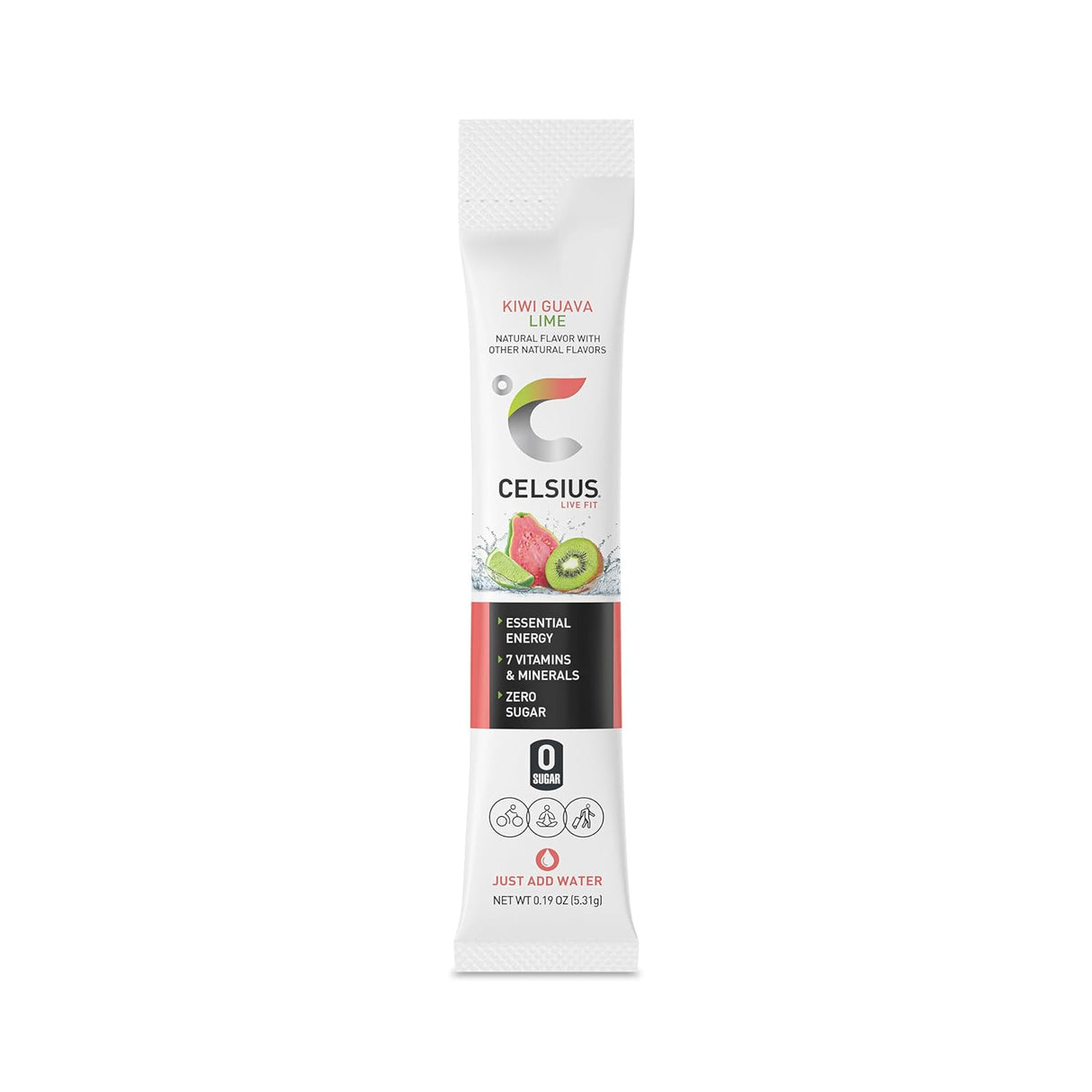 CELSIUS Paquetes de palitos en polvo de lima y guayaba Kiwi, sin azúcar (14 barras por paquete)