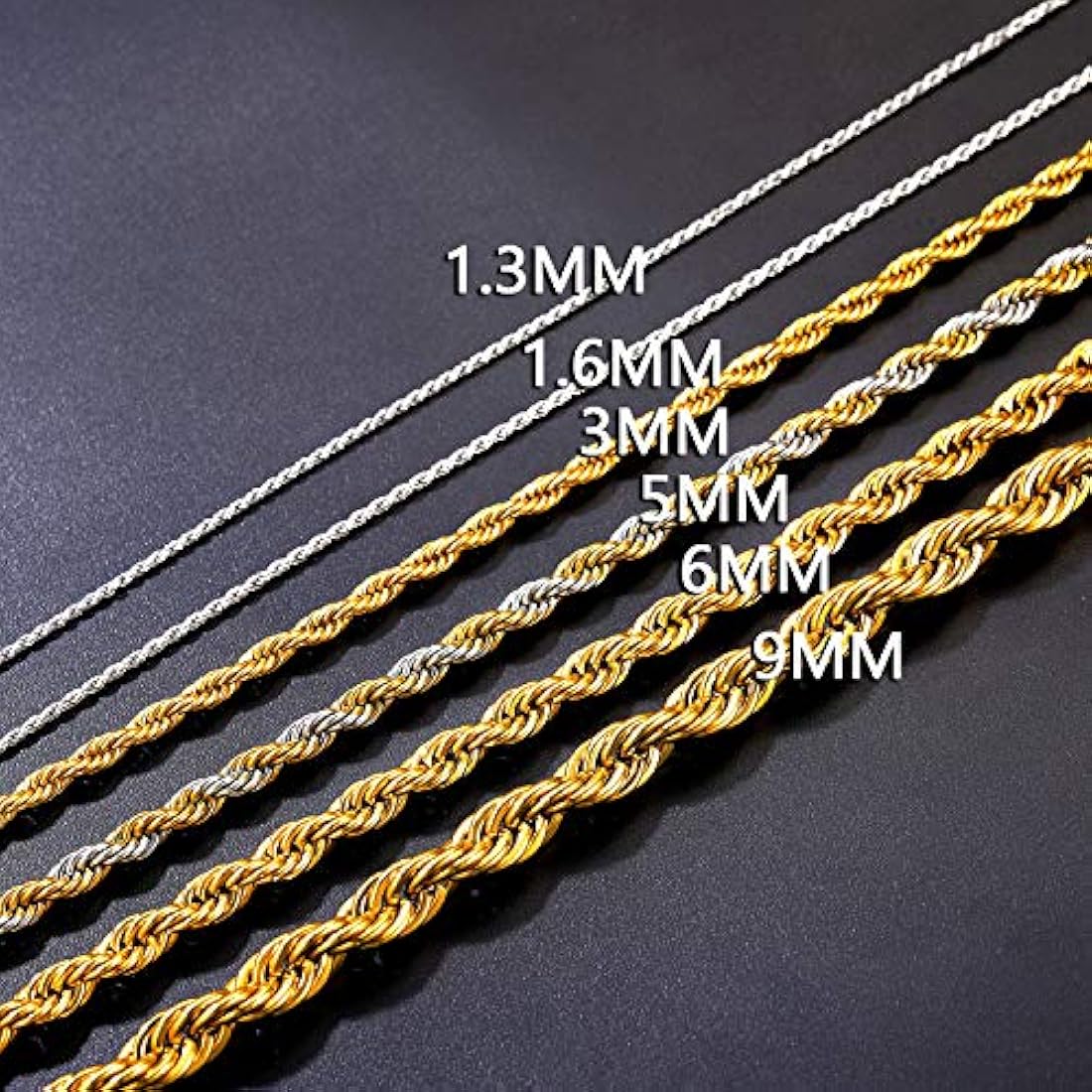 Cadena trenzada de acero inoxidable con bañado en oro 18 K