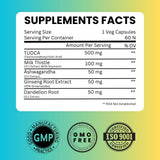 TUDCA 750mg - 5 en 1: Cardo Mariano, Ashwagandha, 60 Serv.