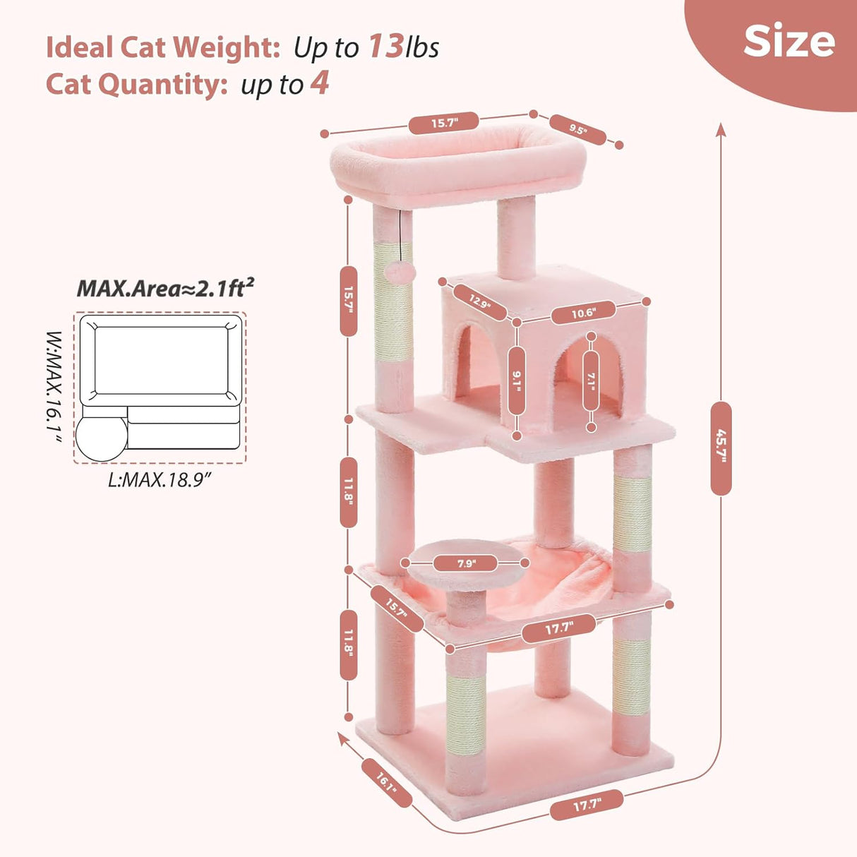 Árbol para gatos PETEPELA 5 niveles, marco metálico, modelo 45.7