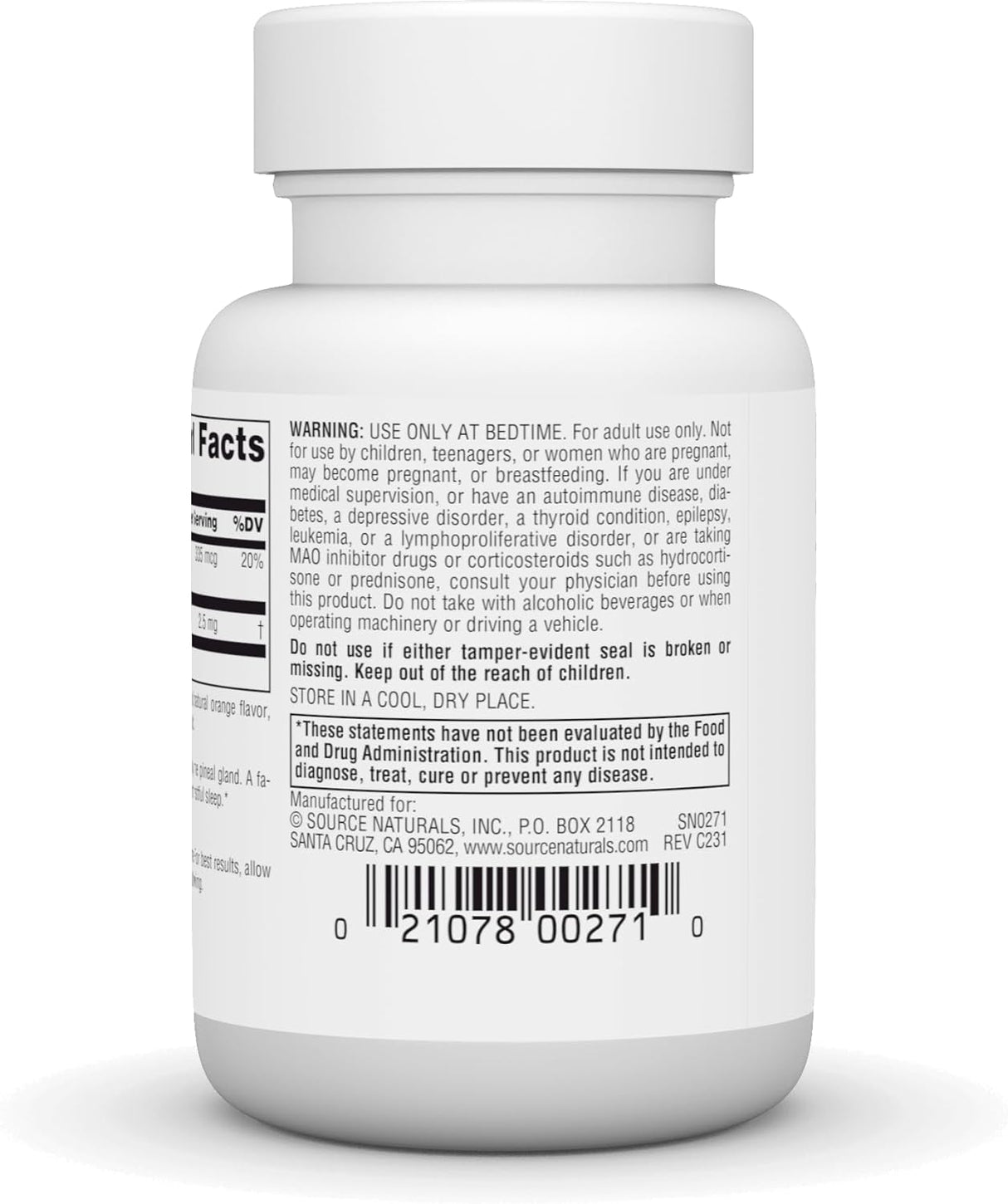 Source Naturals para el sueño 2.5 mg 60 pastillas de naranja