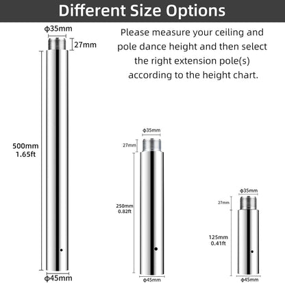 Extensión de poste de baile 125/250/500 mm, acero inoxidable