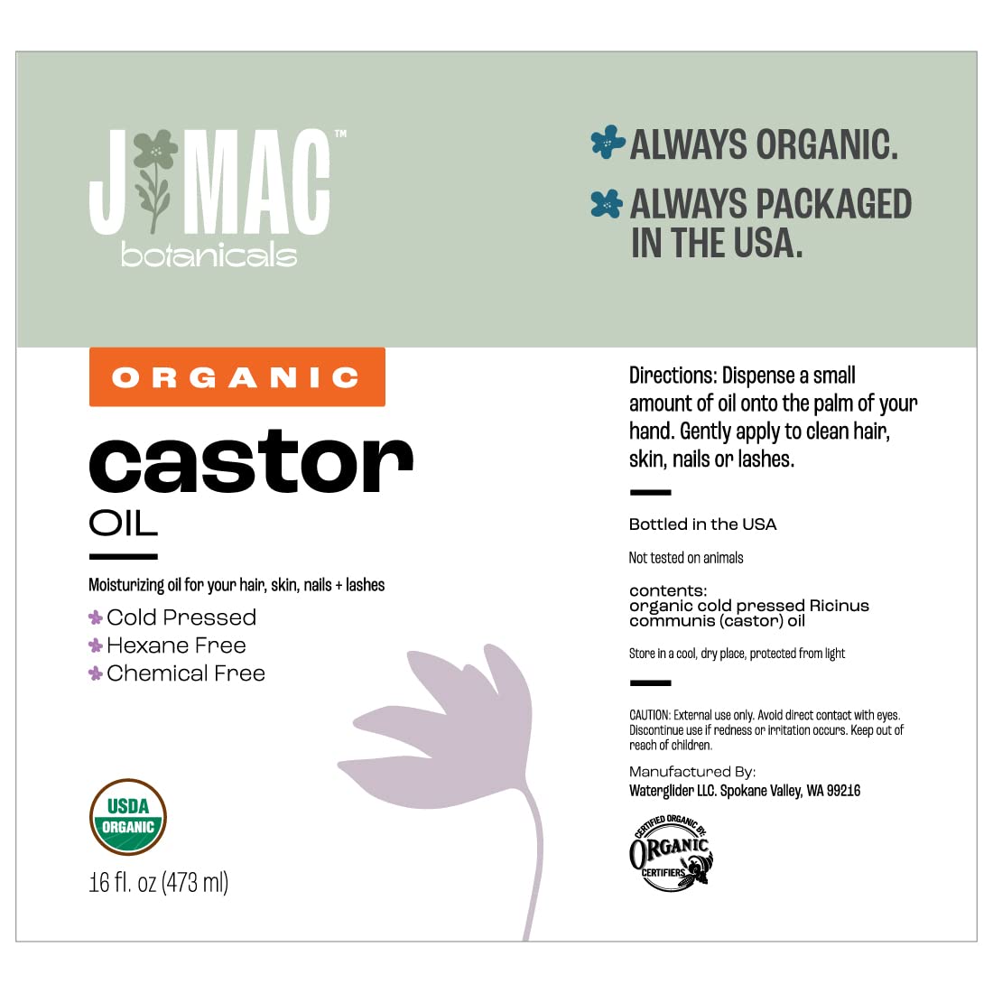 Aceite de ricino orgánico, prensado en frío J MAC BOTANICALS