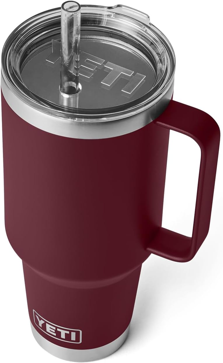 Vaso YETI Rojo con Asa y Tapa de Popote, Acero Inoxidable