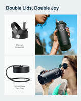 Botella de agua BUZIO 32 oz, acero inoxidable, aislada al vacío