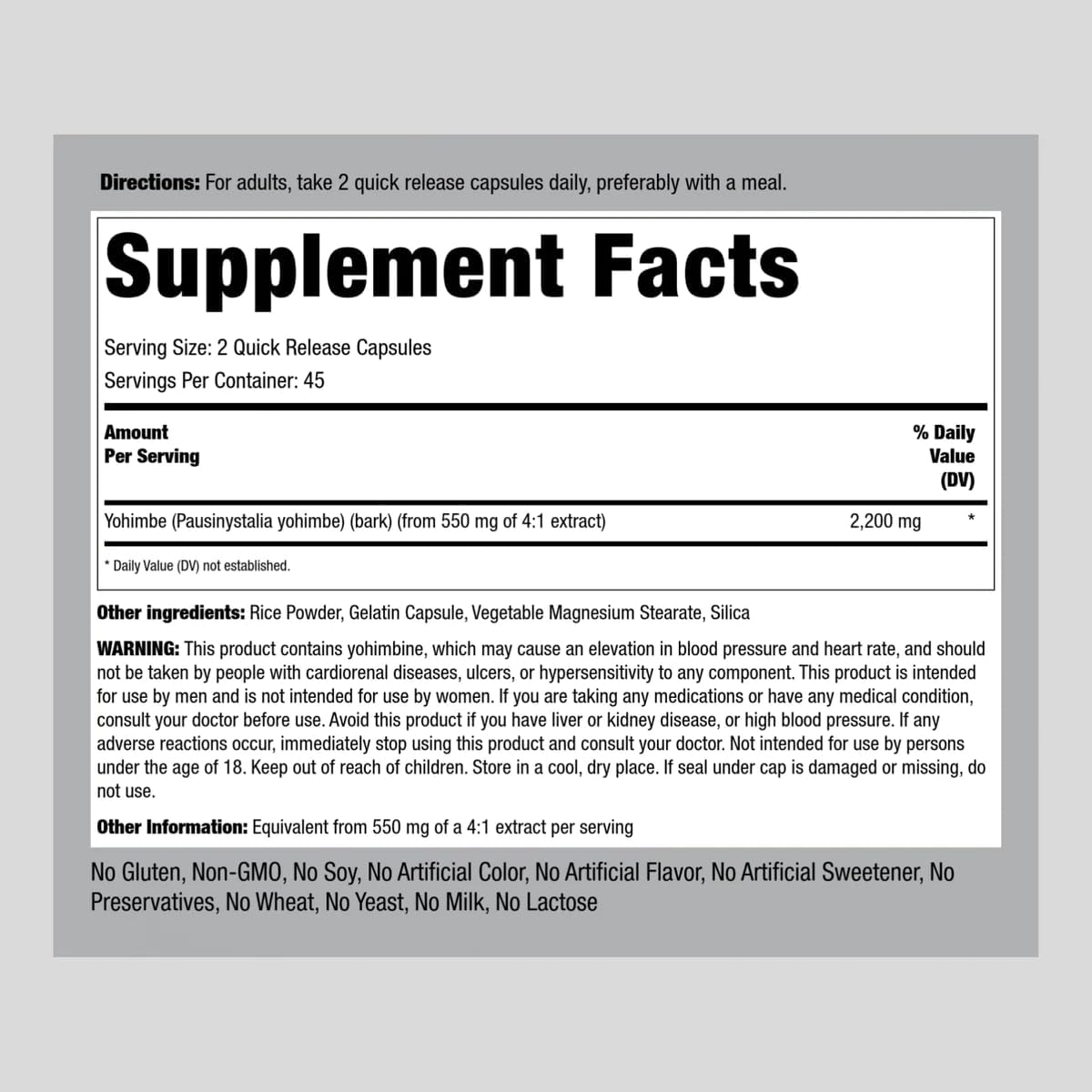 Suplemento Yohimbe Suplementos para hombres 2200 mg 180 cáp
