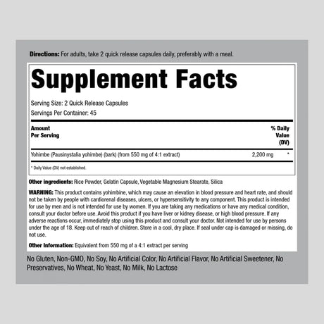 Suplemento Yohimbe Suplementos para hombres 2200 mg 180 cáp