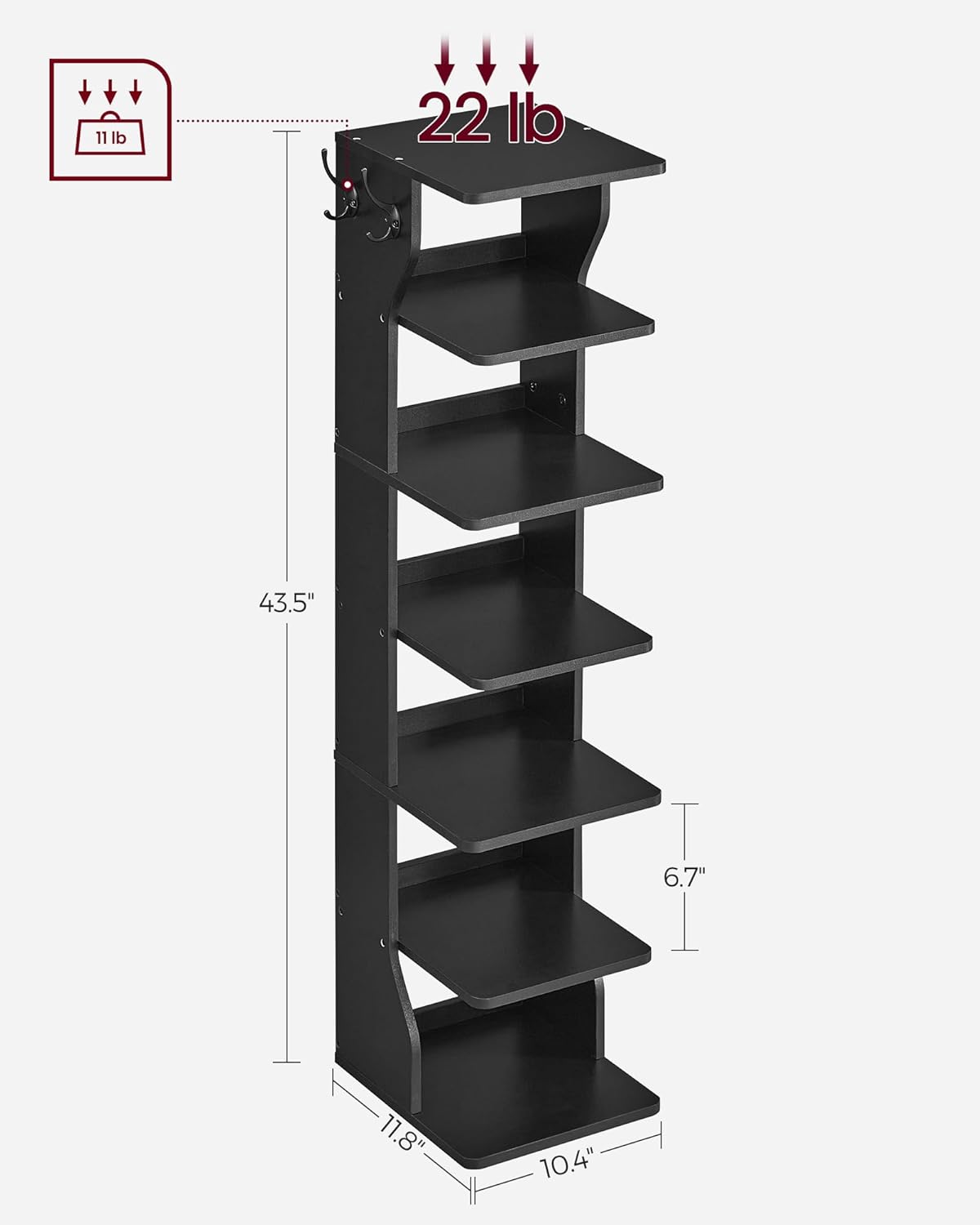 Estante Vertical de Zapatos VASAGLE, 7 Niveles, Negro