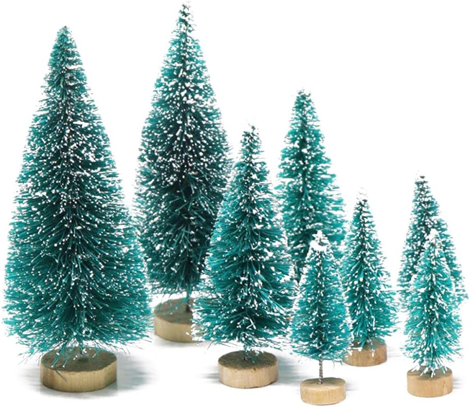 8 Pcs Árboles Navideños Artificiales con Base de Madera