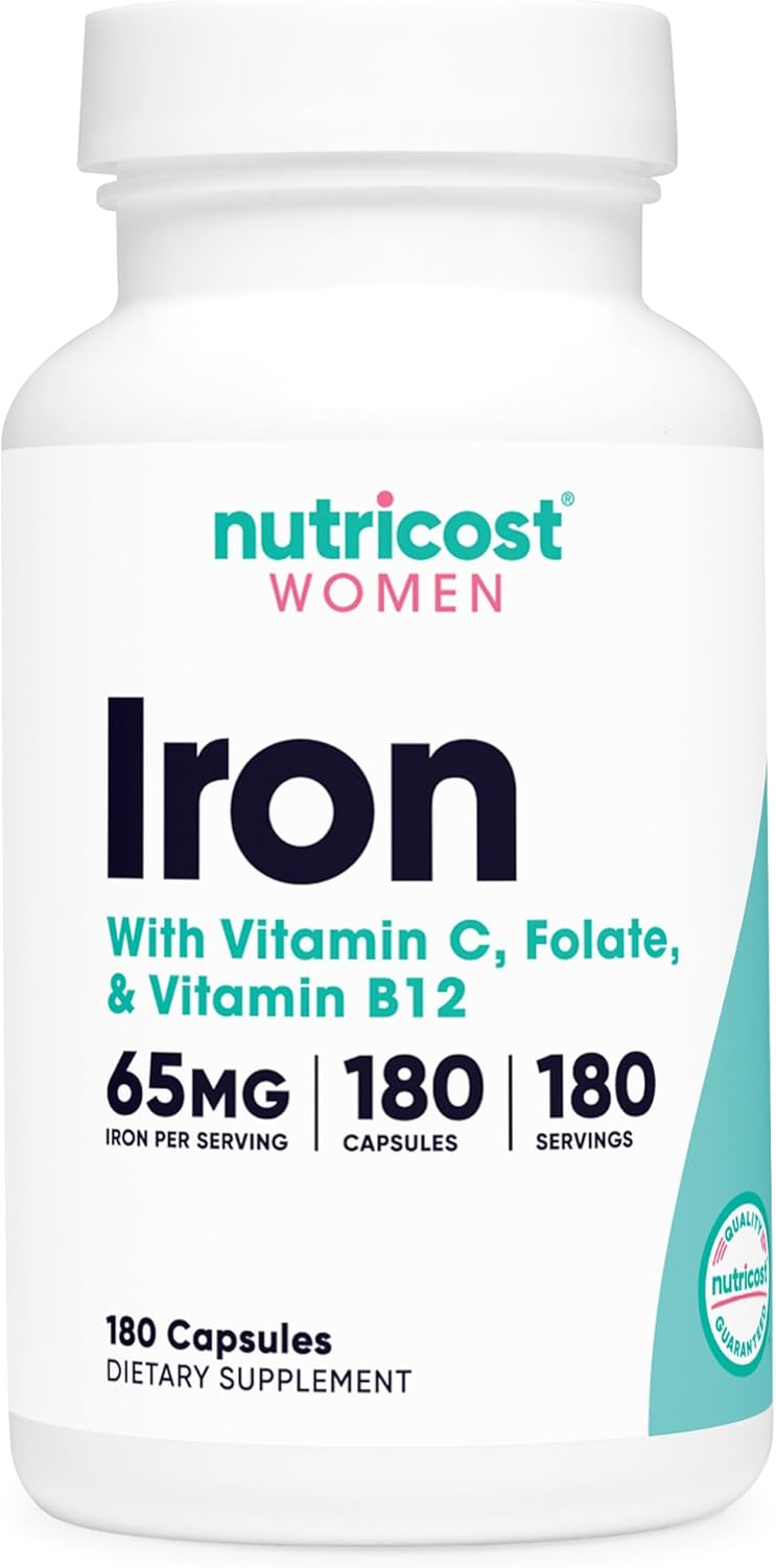Suplemento Nutricost Hierro para mujeres de 65 mg, 180 cáp
