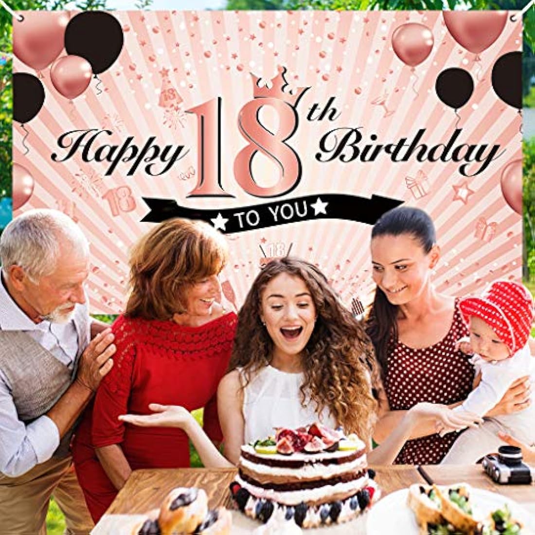 Feliz cumpleaños 18 Decoraciones para niñas, oro rosa