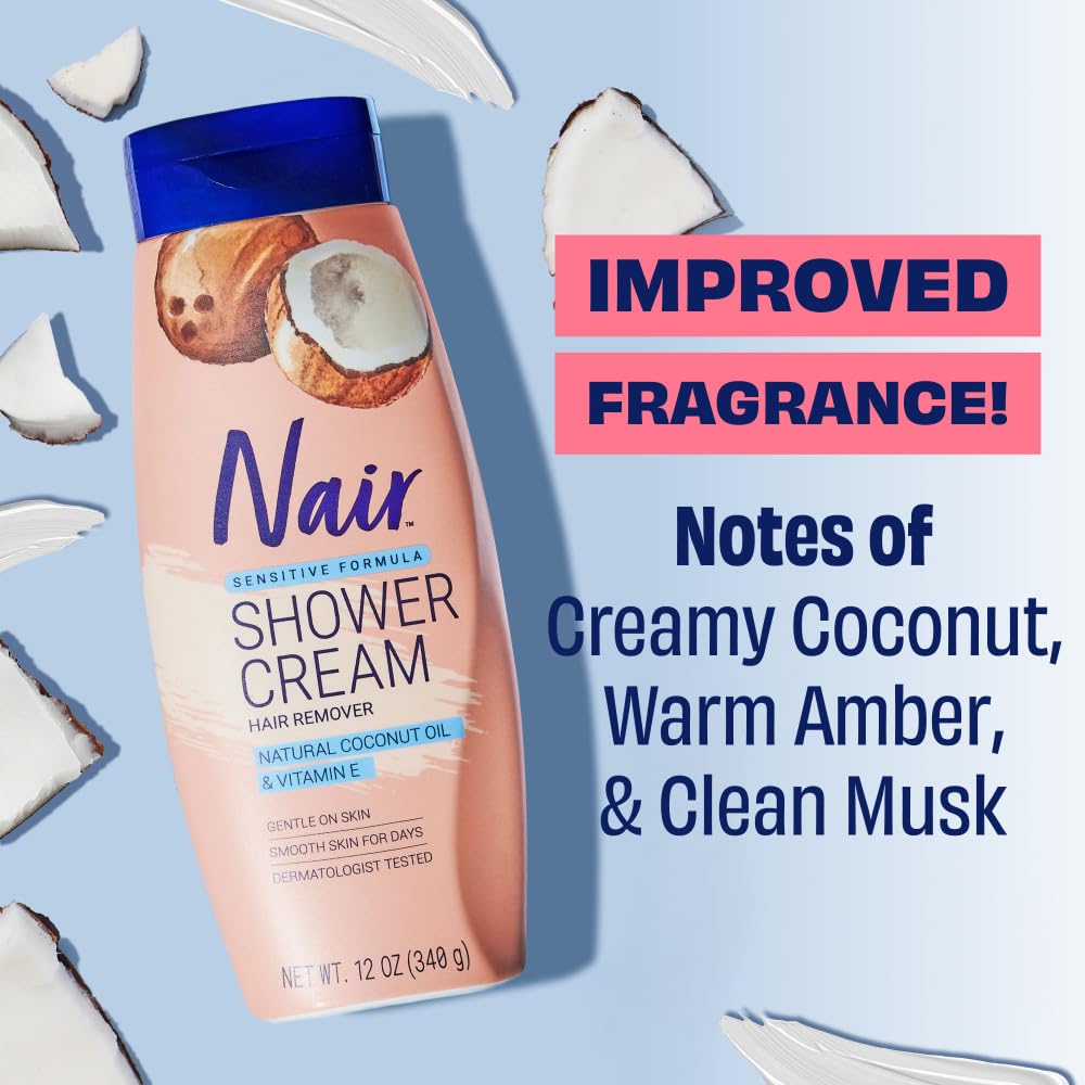 Crema Depilatoria NAIR con Aceite de Coco y Vitamina E, 12 oz