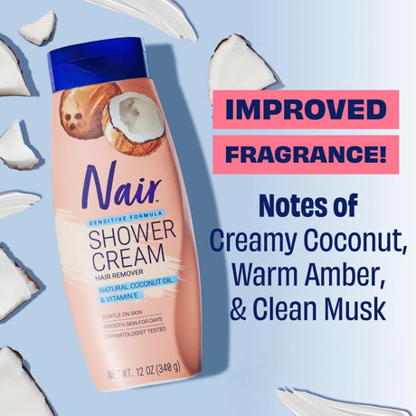 Crema Depilatoria NAIR con Aceite de Coco y Vitamina E, 12 oz
