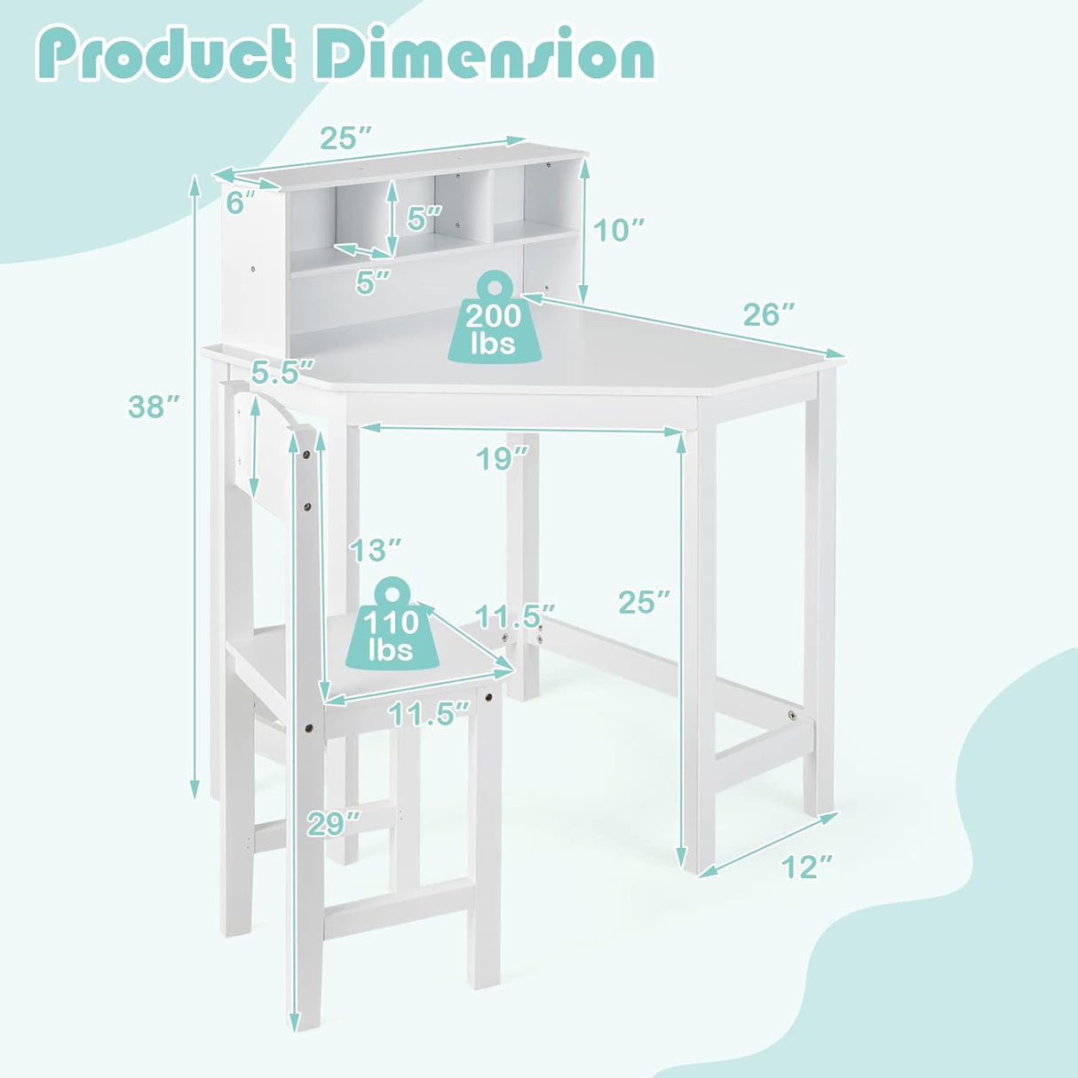 Costzon Juego de escritorio y silla para niños con gabinete