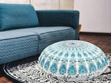 Funda bohemia para cojín, de 32 pulgadas, con diseño de mandala, para meditación, decorativa, otomana, grande, para exteriores, decoración del hogar, decoración de arte en el hogar, redonda, con pompones de algodón, cómoda